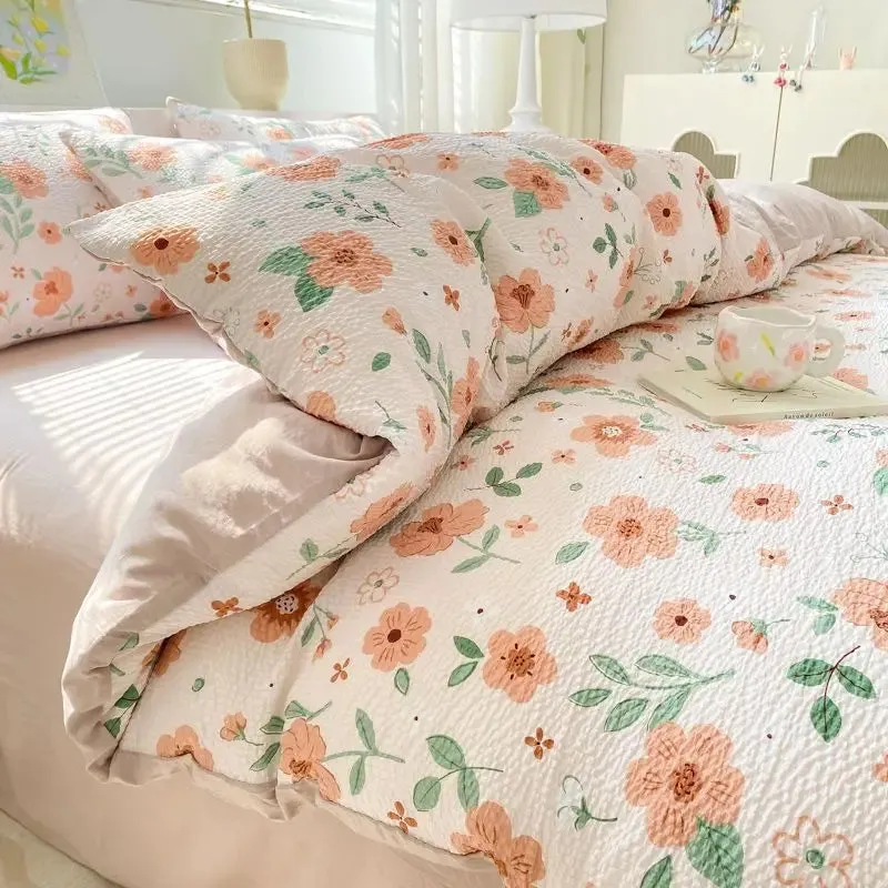 SINOTAO  -  Bedding Set Minimalist Rural Style Floral. Selsack Four PIECE Set, Washing Cotton Bed Sheets, Bed Sheets,Covers, Girl