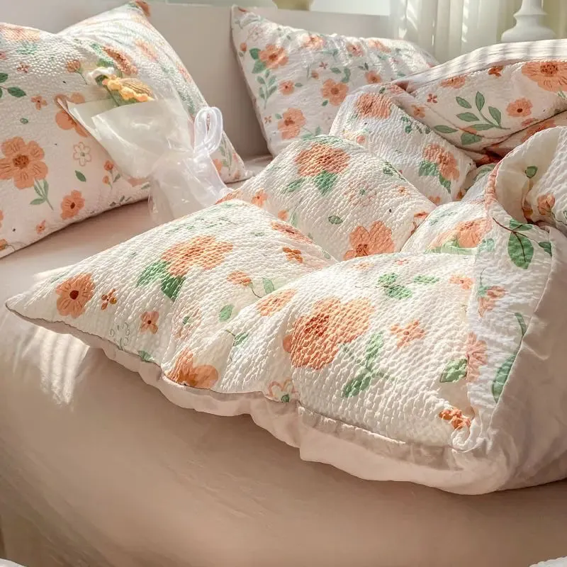 SINOTAO  -  Bedding Set Minimalist Rural Style Floral. Selsack Four PIECE Set, Washing Cotton Bed Sheets, Bed Sheets,Covers, Girl