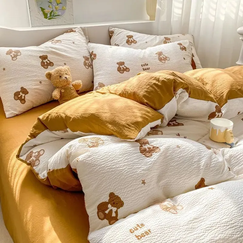 SINOTAO  -  Bedding Set Minimalist Rural Style Floral. Selsack Four PIECE Set, Washing Cotton Bed Sheets, Bed Sheets,Covers, Girl