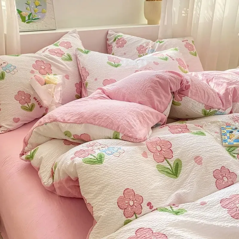 SINOTAO  -  Bedding Set Minimalist Rural Style Floral. Selsack Four PIECE Set, Washing Cotton Bed Sheets, Bed Sheets,Covers, Girl