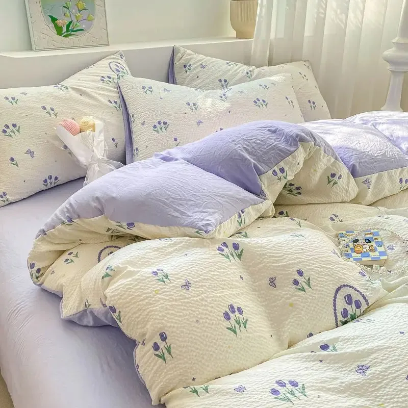 SINOTAO  -  Bedding Set Minimalist Rural Style Floral. Selsack Four PIECE Set, Washing Cotton Bed Sheets, Bed Sheets,Covers, Girl
