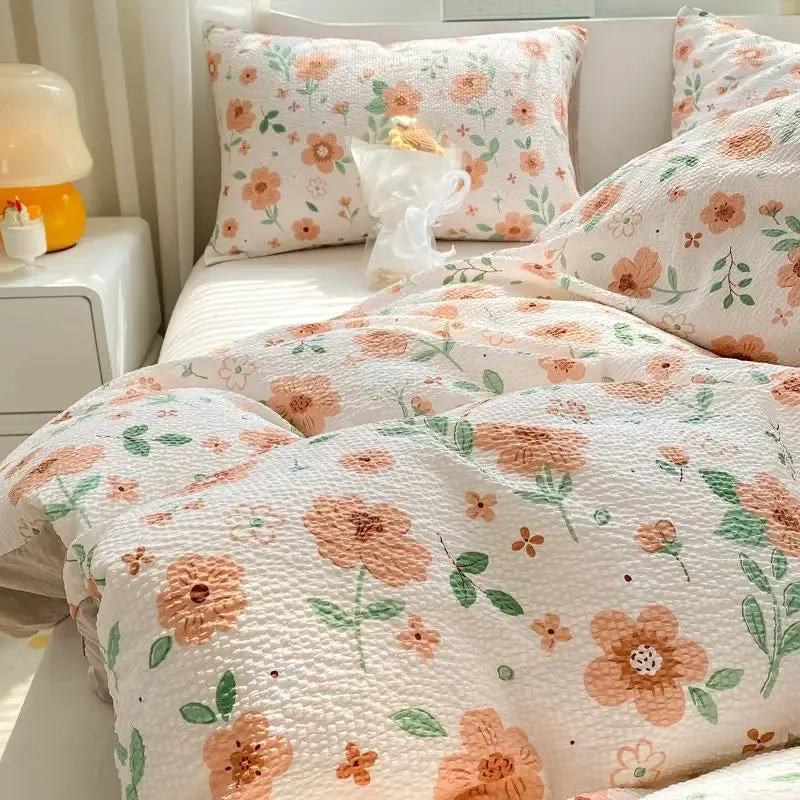 SINOTAO  -  Bedding Set Minimalist Rural Style Floral. Selsack Four PIECE Set, Washing Cotton Bed Sheets, Bed Sheets,Covers, Girl