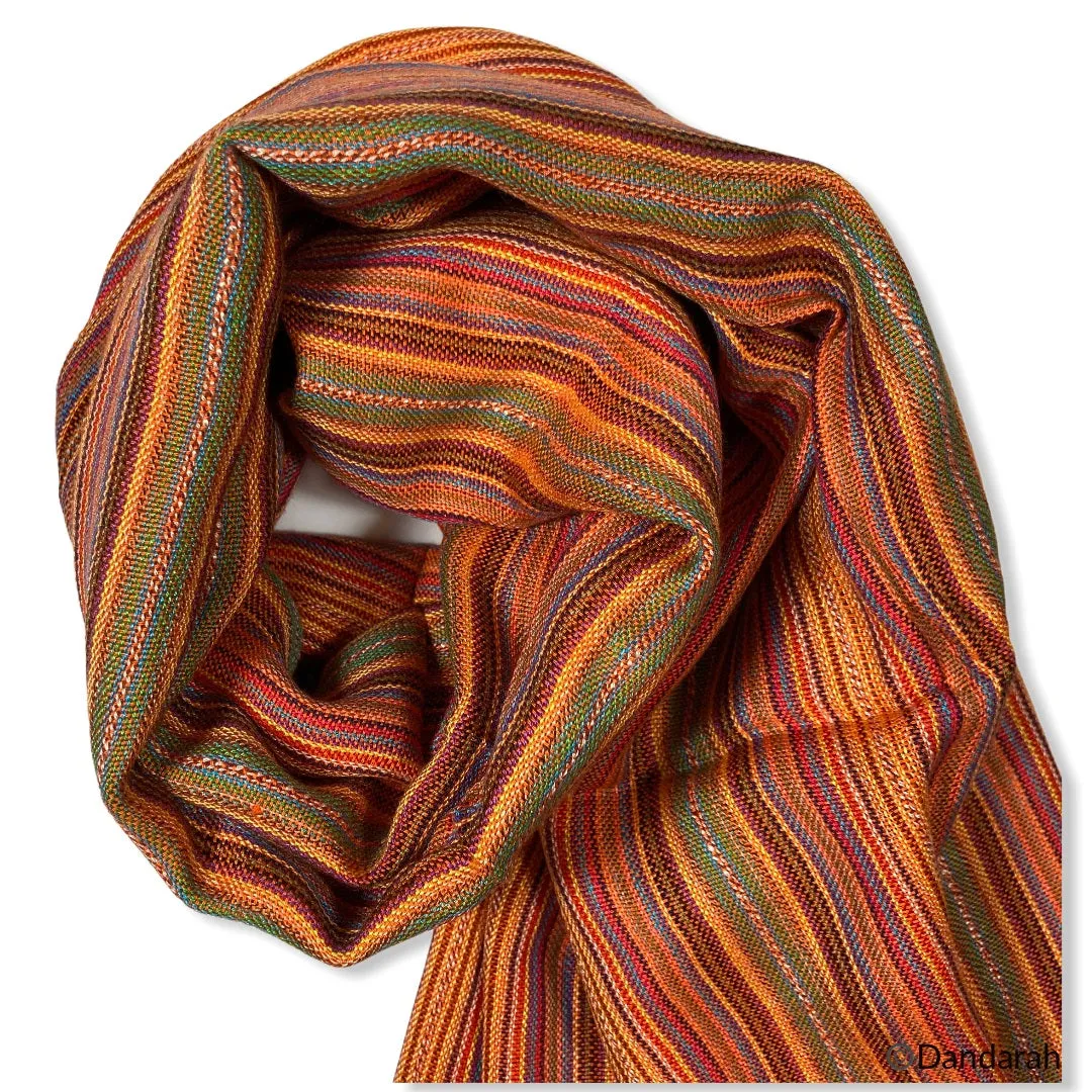 Small Striped Handwoven Scarf - Orange