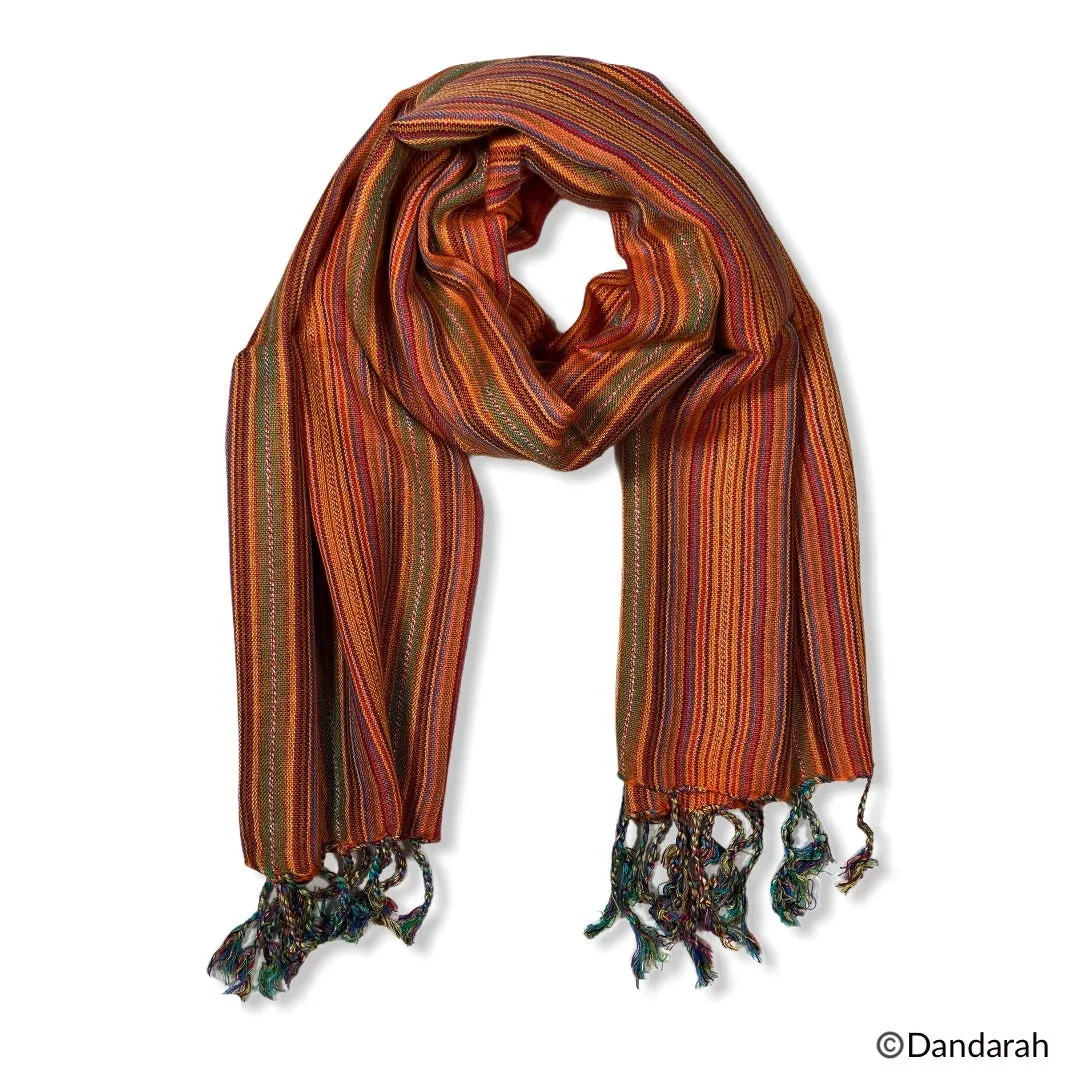 Small Striped Handwoven Scarf - Orange