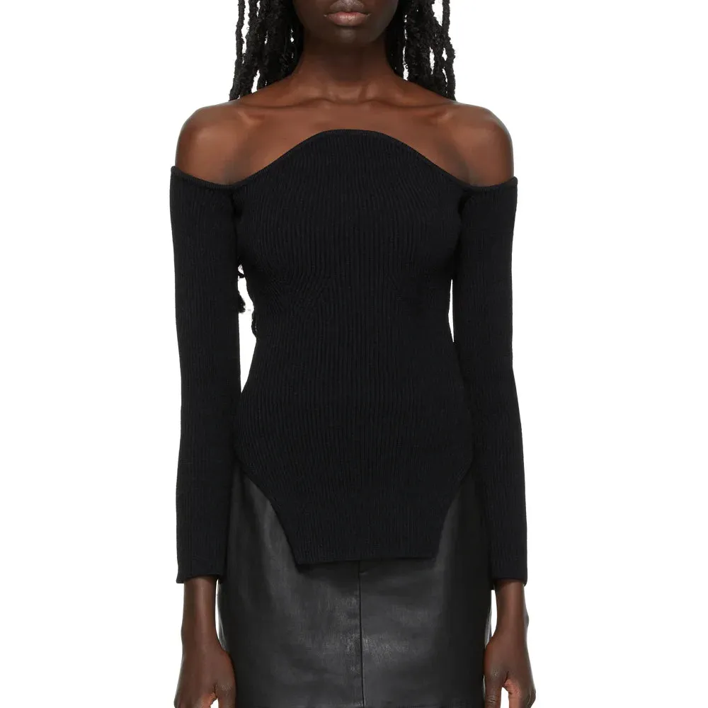 Solid Casual Off Shoulder Knitting Sweaters For Women Slash Neck Long Sleeve Split Slimming Pullover Sweater Female Fashion