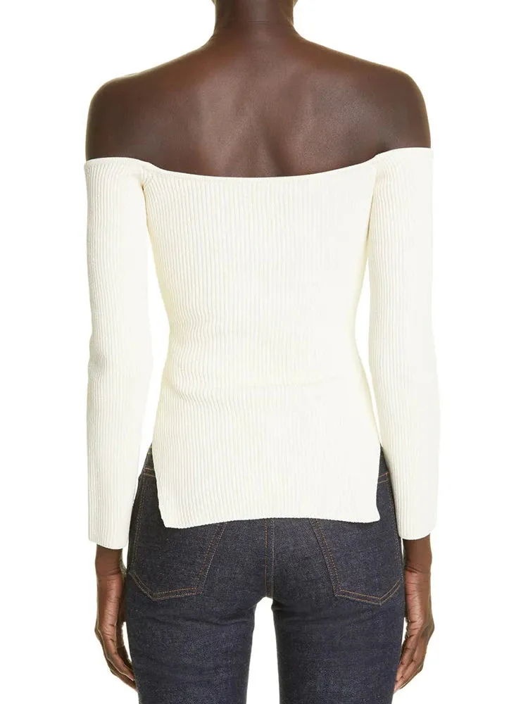 Solid Casual Off Shoulder Knitting Sweaters For Women Slash Neck Long Sleeve Split Slimming Pullover Sweater Female Fashion