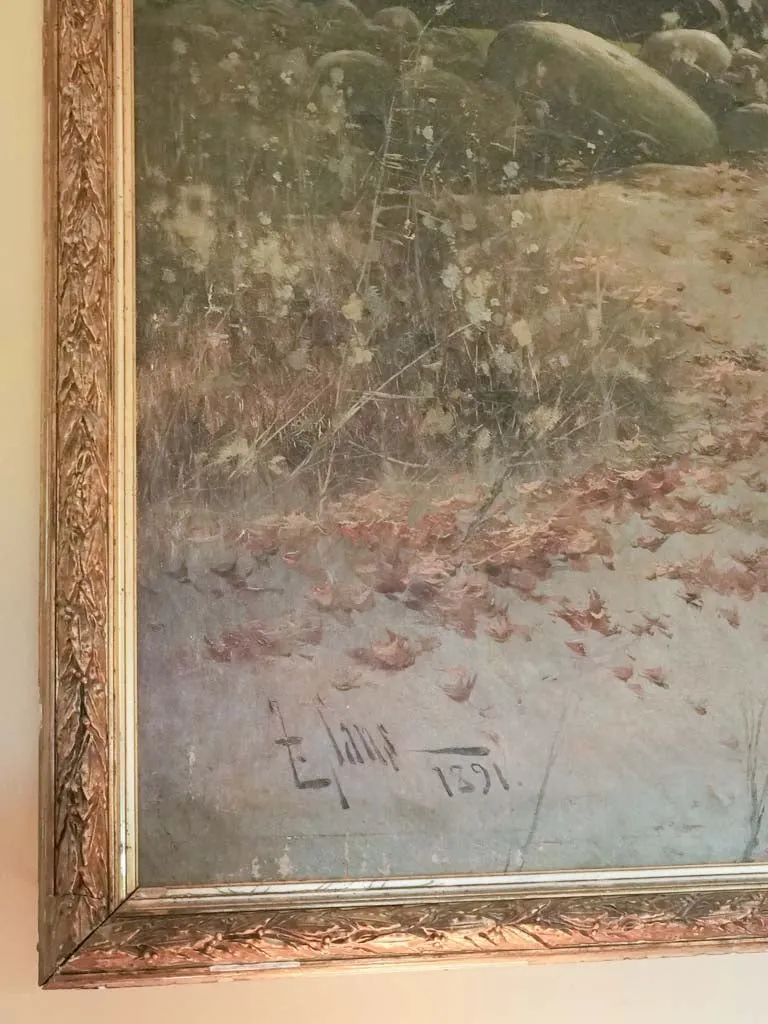 Very large 19th-century river landscape, Tomás Sans Corbella (Barcelona, 1869 – 1911) - 55 x 109½"