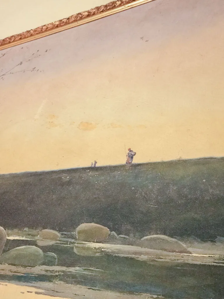 Very large 19th-century river landscape, Tomás Sans Corbella (Barcelona, 1869 – 1911) - 55 x 109½"